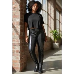 Faux Leather Black Leggings w/ Paneled Patent Leather Size 2X